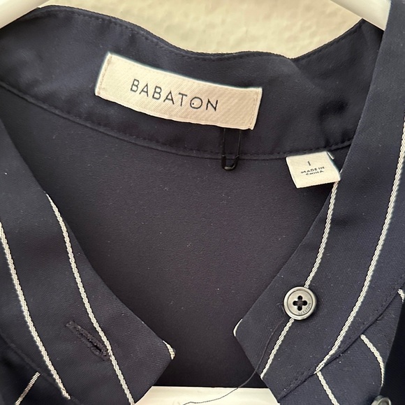 Navy Striped Long Sleeve oversized button up dress - Picture 2 of 6